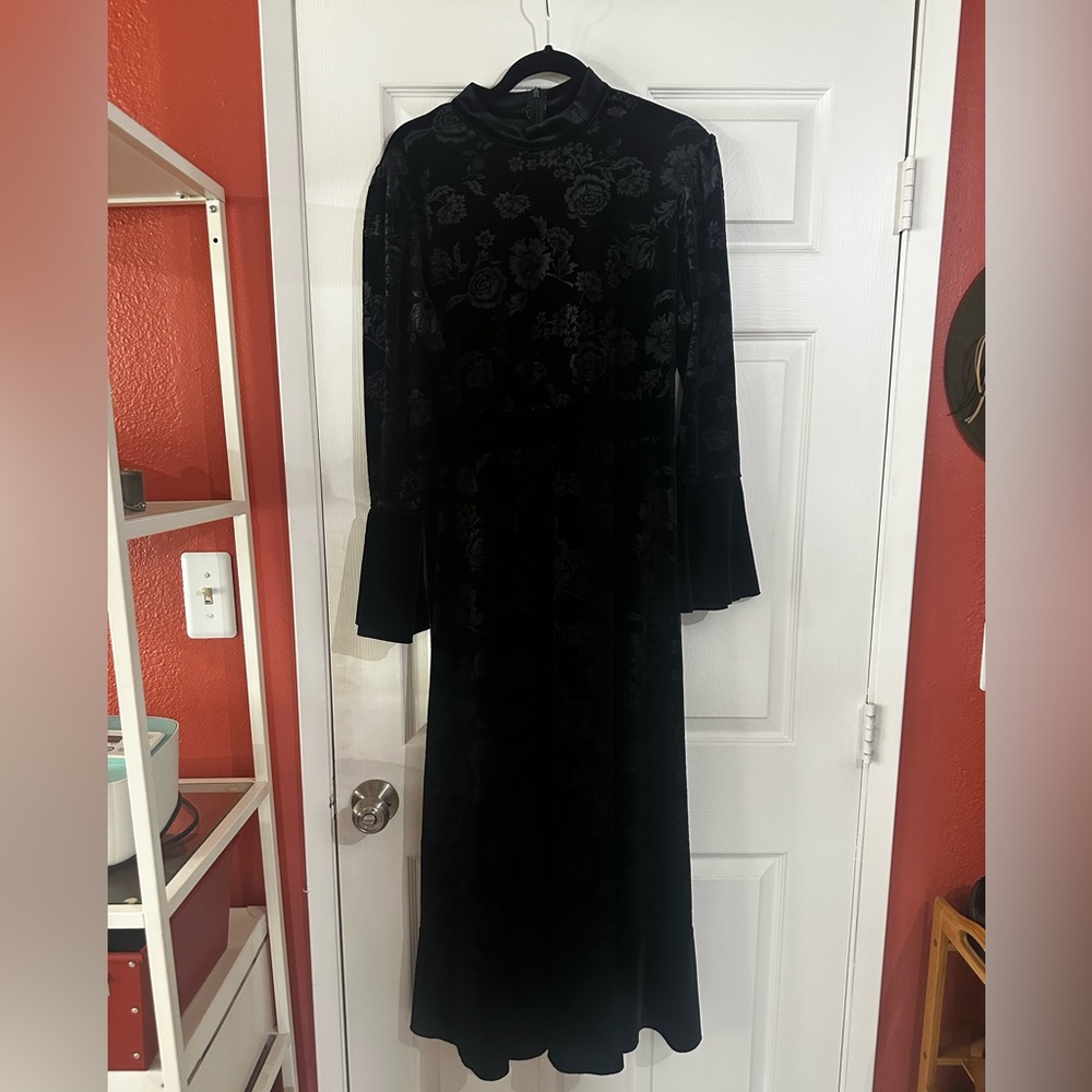 Black Long Sleeve Cocktail Gown with Bell Sleeves